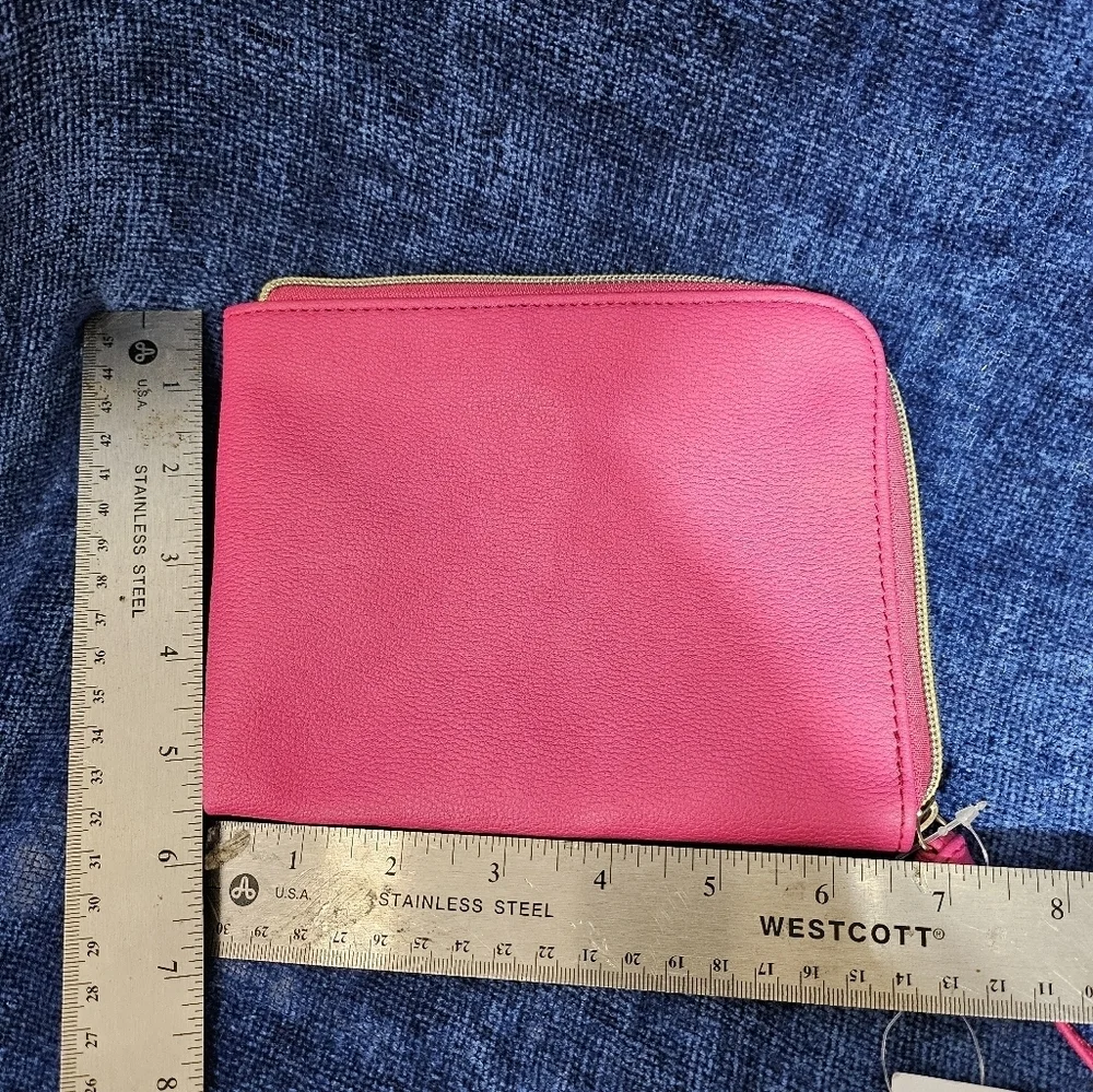 NEW Saks 5th Bubblegum Pink Corner Zip Around Pouch Case